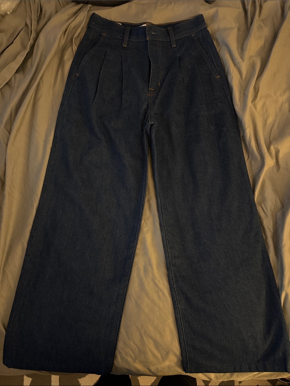 Denim Forum Dark Blue Wide-Leg Pleated Jeans